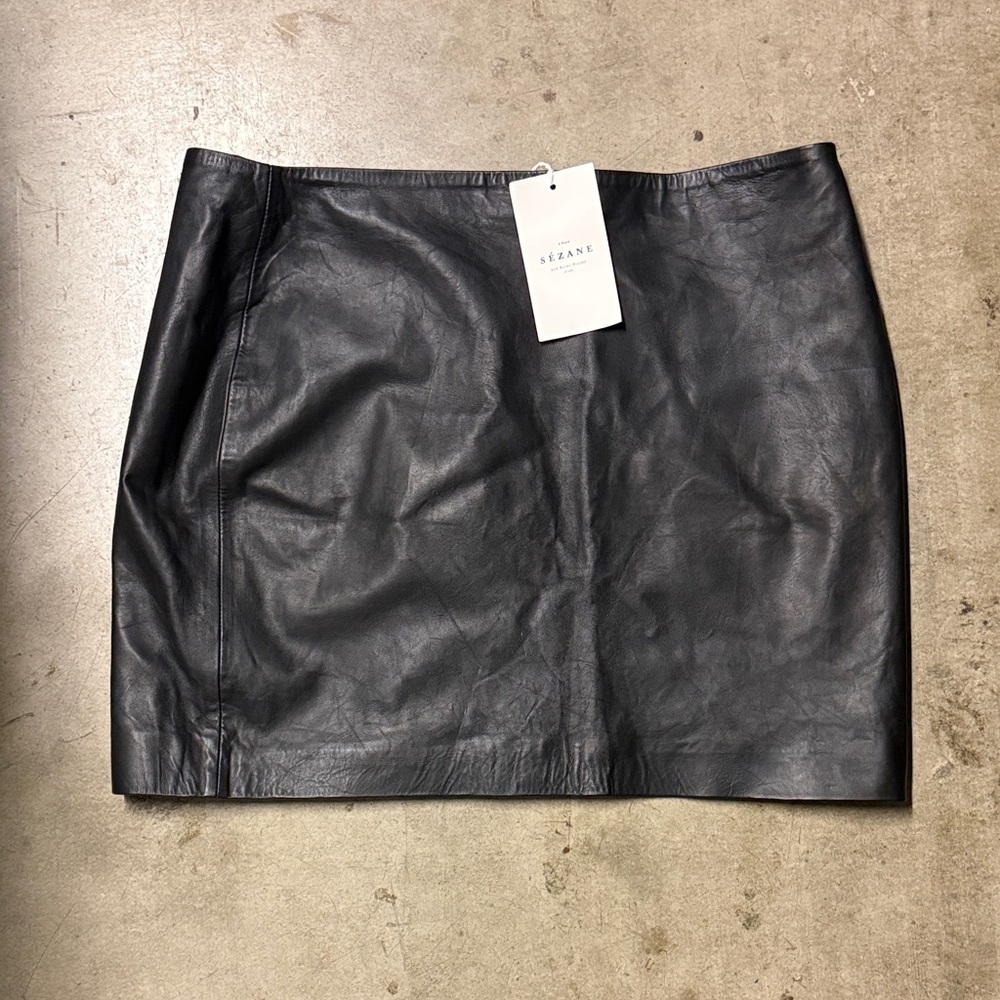 Sezane Black Leather Mini Skirt - Picture 2 of 4